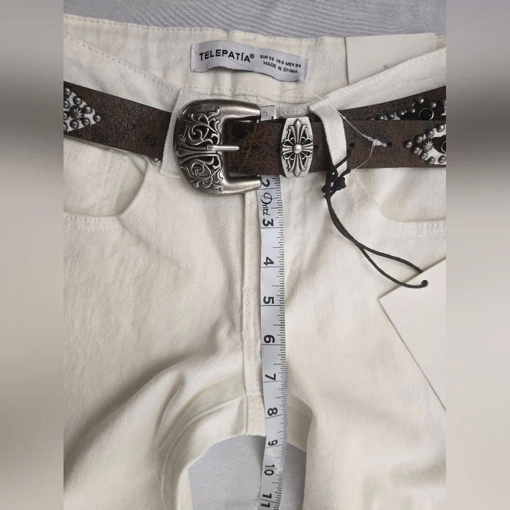 Telepatía White Wide-Leg Low Rise Size 0/24 Jeans Belt Included‎